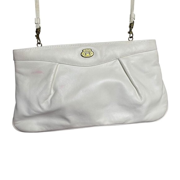 Vintage 80s Etienne Aigner Leather Crossbody Handbag White Gold Removable Strap - Picture 1 of 8